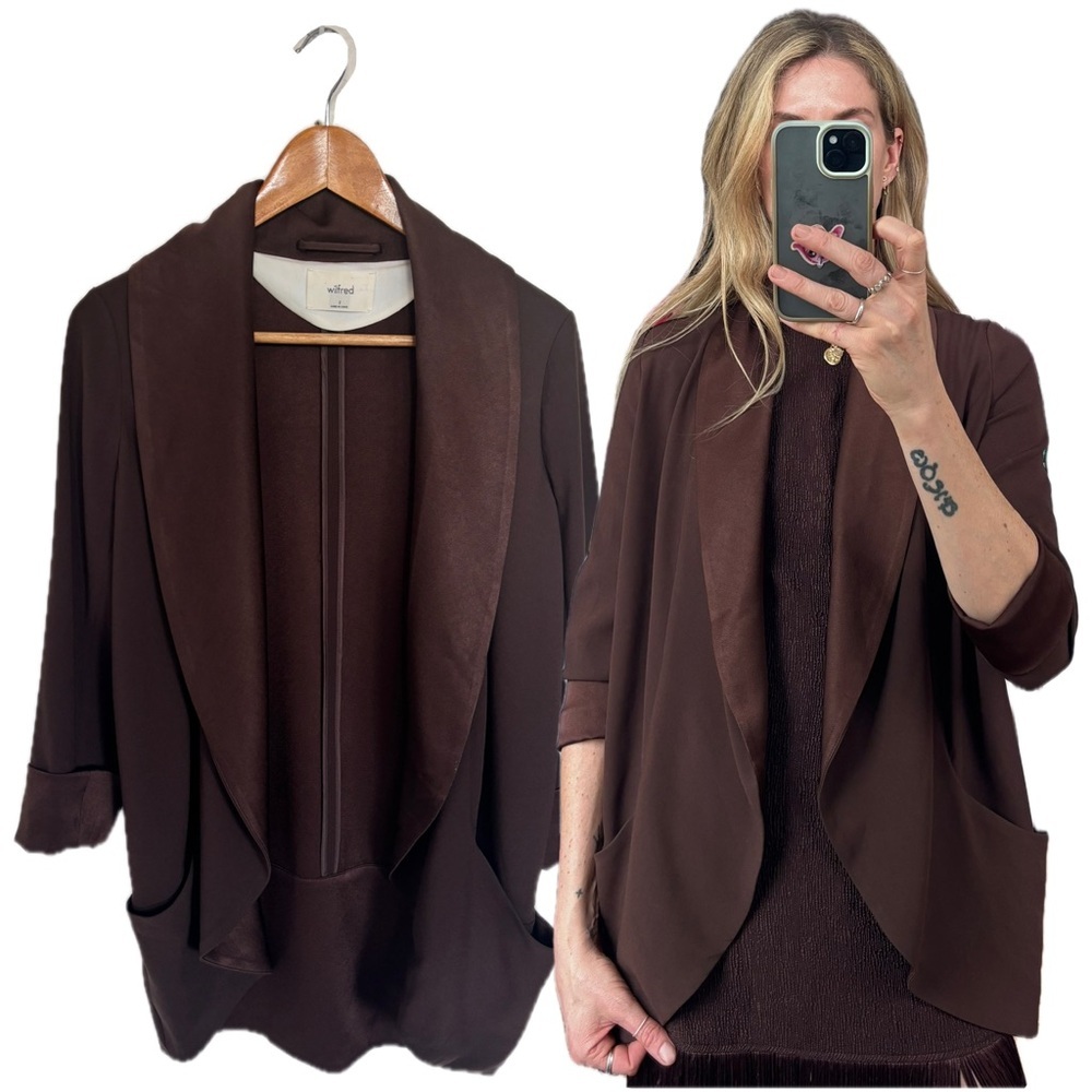 Wilfred Aritzia Chevalier Brown Triacetate (Silk) Satin Effect Blazer Jacket